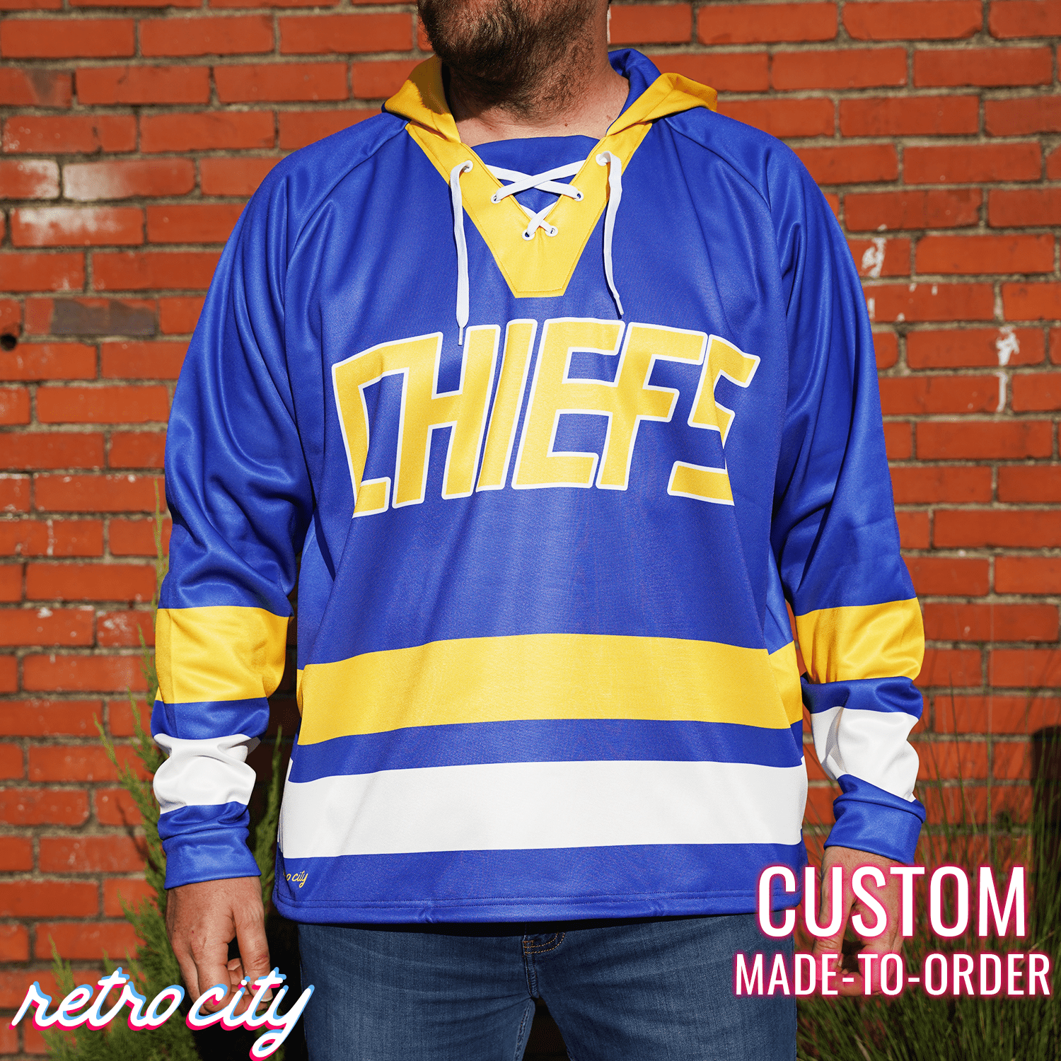 Charlestown Chiefs Slap Shot Custom Lace Up Hockey Hoodie Sweater