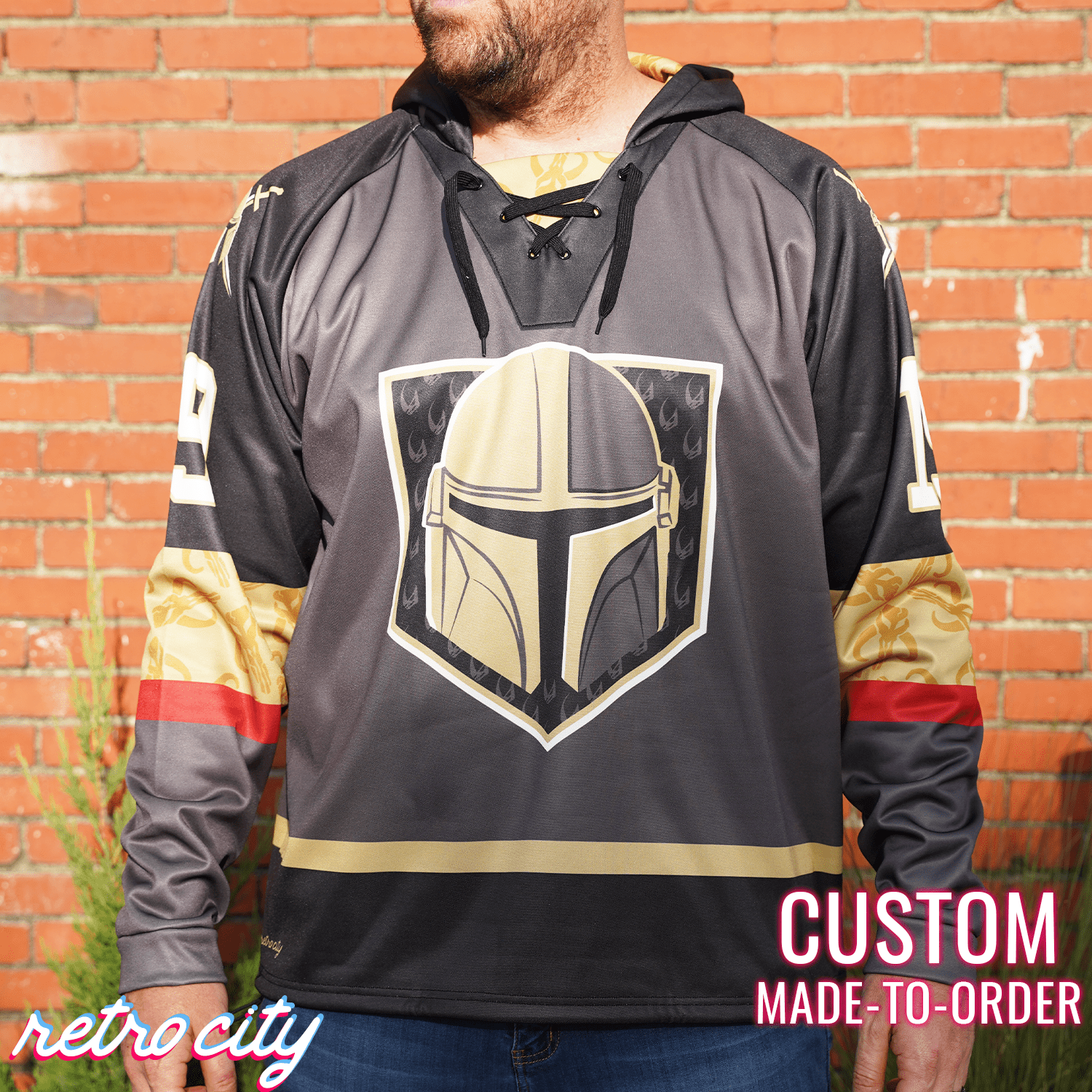 Mandalorian Bounty Hunters Hockey Hoodie Din Djarin Star Wars Lace-up Sweater