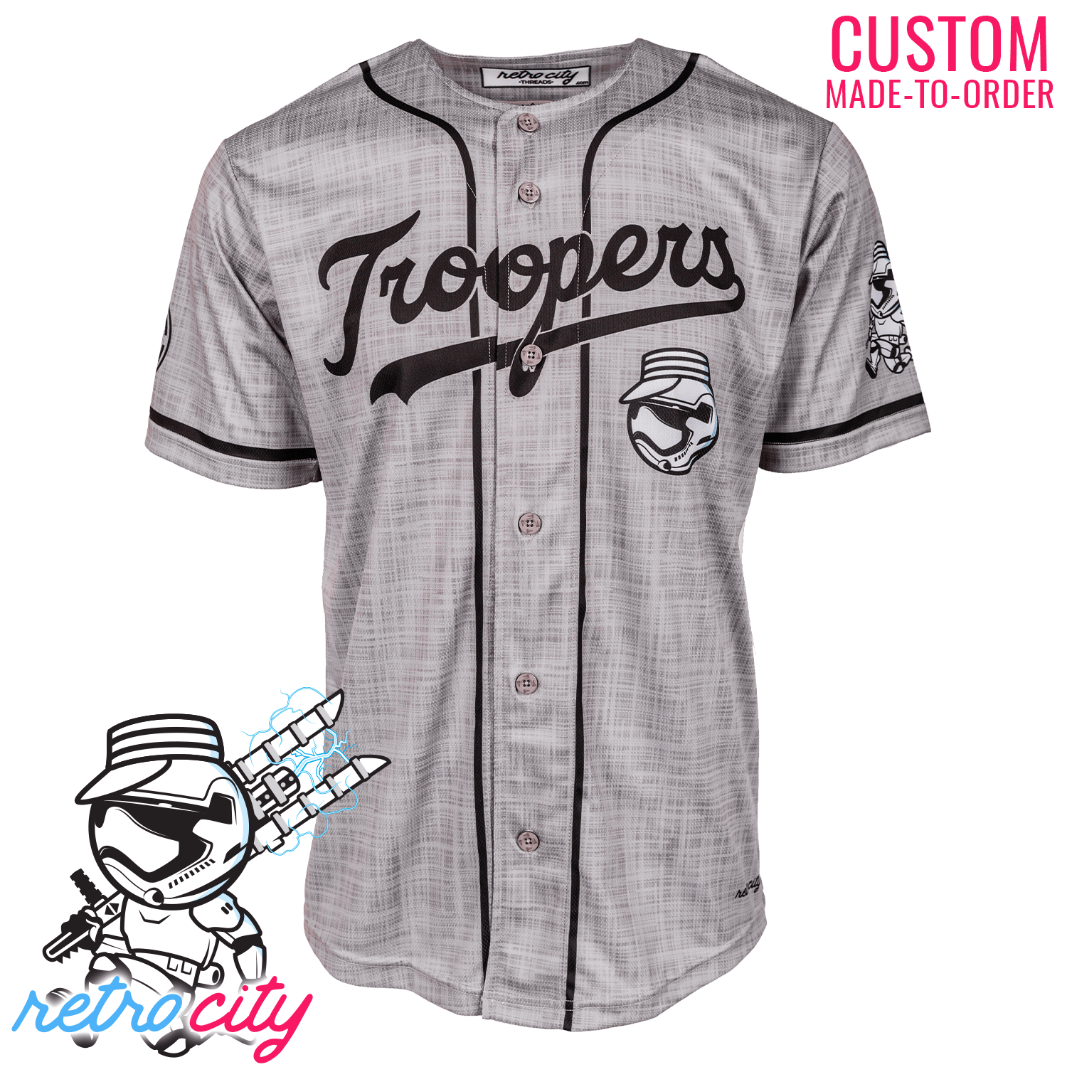 Troopers Empire Full-Button Baseball Jersey (Gray) – Retro City