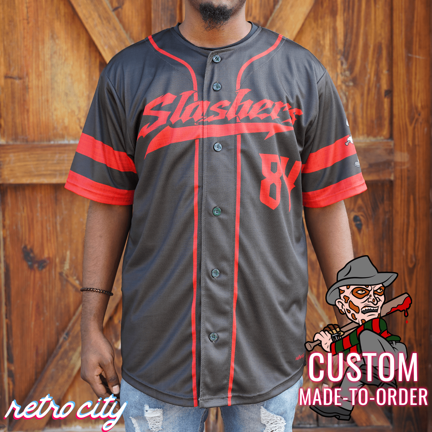 Freddy Krueger Nightmare On Elm Street Slasher Series Full-Button Halloween Baseball Jersey Shirt