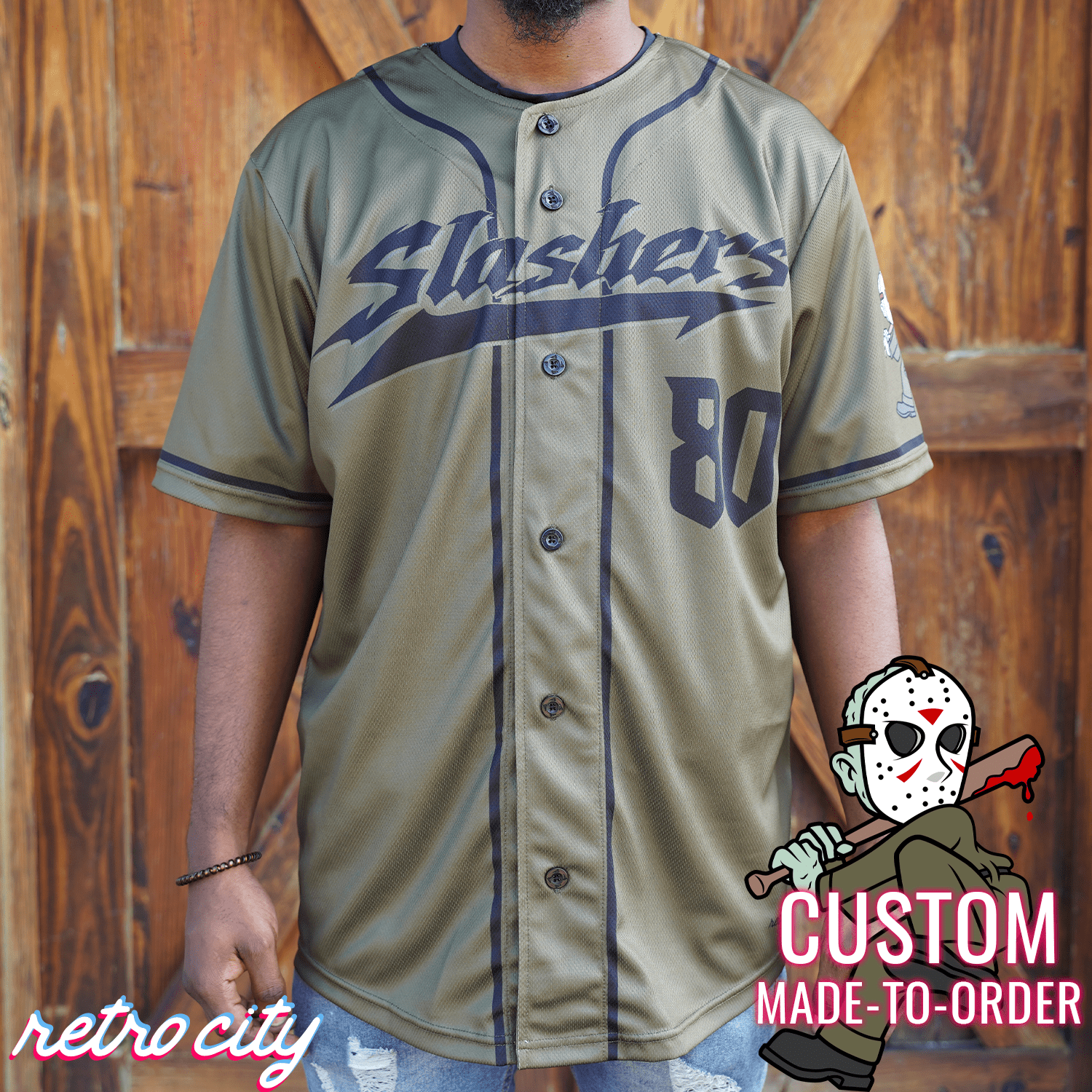 Jason Slasher Series Full Button Baseball Jersey 3T Custom Name Number
