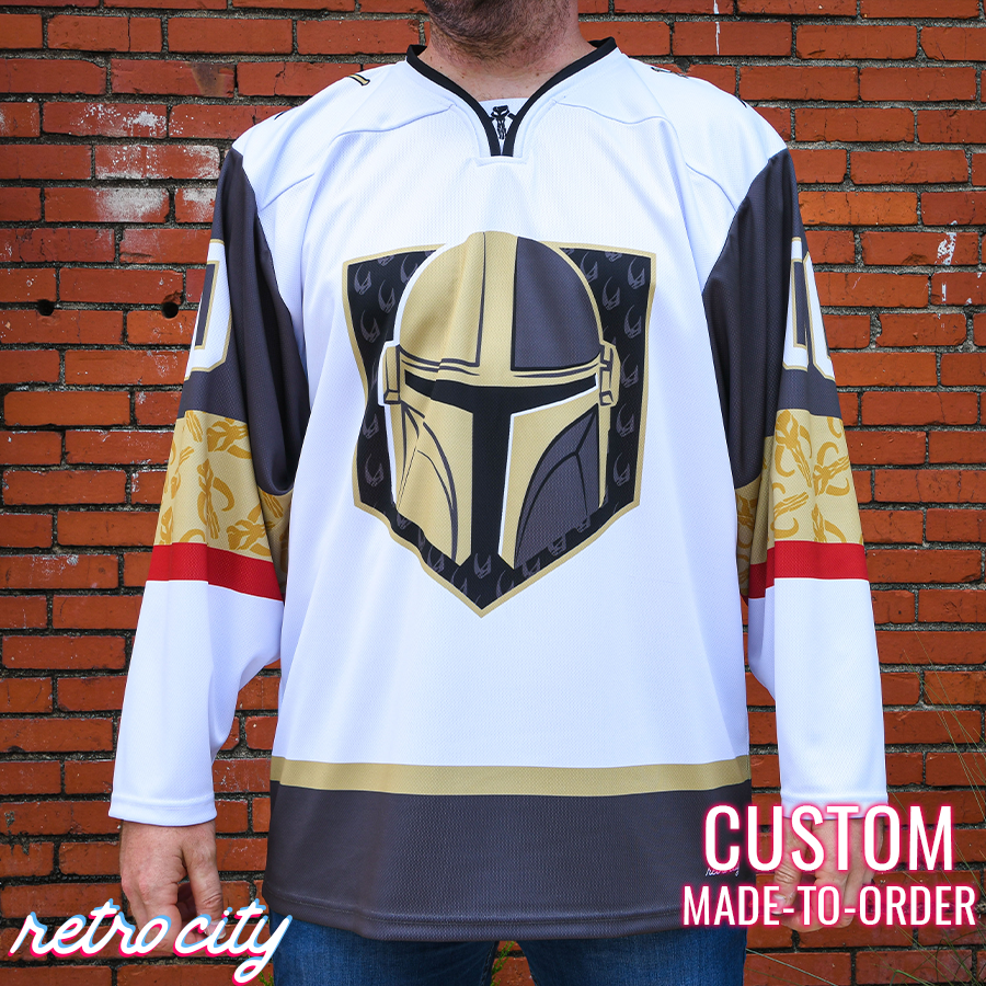 Din Djarin Mandalorian Bounty Hunters Disney Star Wars Lace-Up Hockey Jersey Sweater White