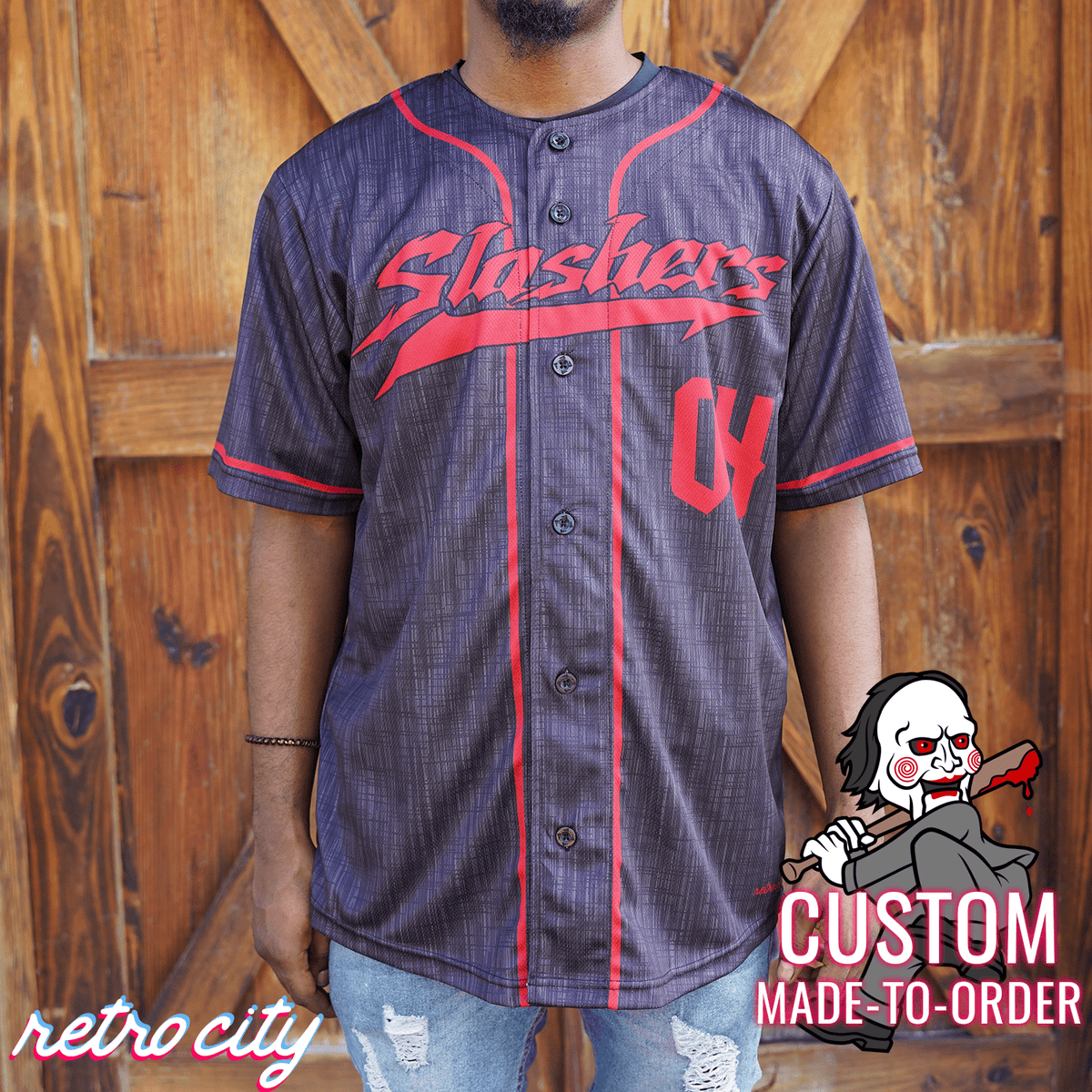Jigsaw Billy Saw Slasher Series Full-Button Halloween Baseball Jersey Shirt