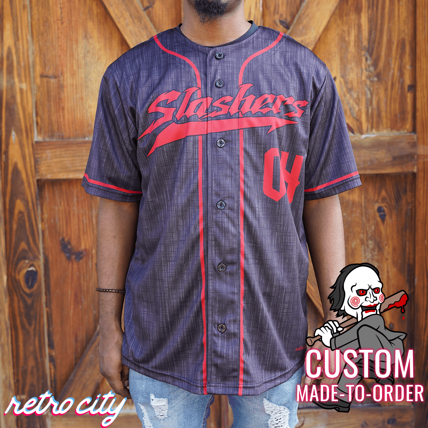 Jigsaw Billy Saw Slasher Series Full-Button Halloween Baseball Jersey Shirt