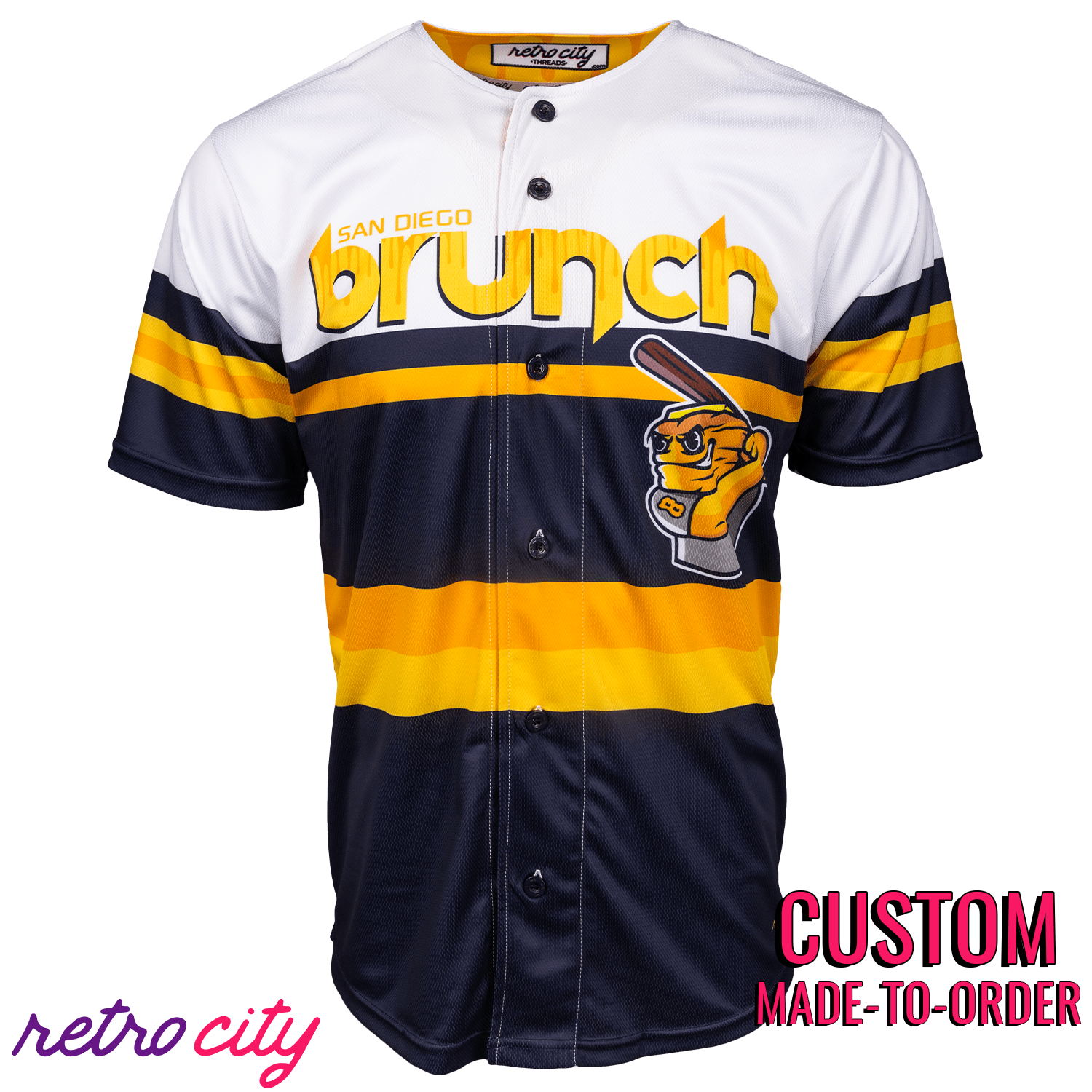 San Diego Brunch Retro League Custom Baseball Jersey Away Retro City Threads