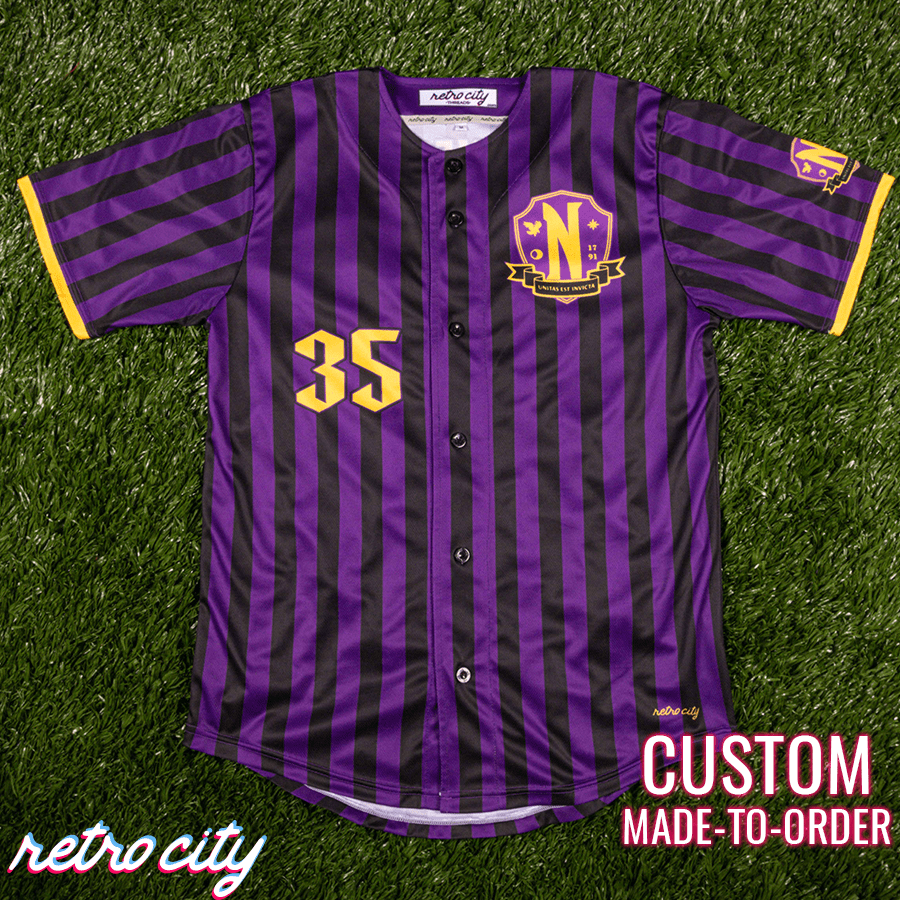 Nevermore Academy Full-Button Striped Baseball Jersey