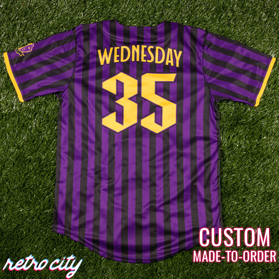 Nevermore Academy Full-Button Striped Baseball Jersey