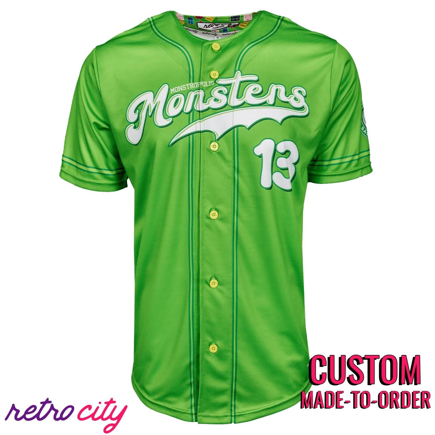 monsters inc shirt mike Monstropolis Monsters Full-Button Baseball Jersey (Green) Youth M