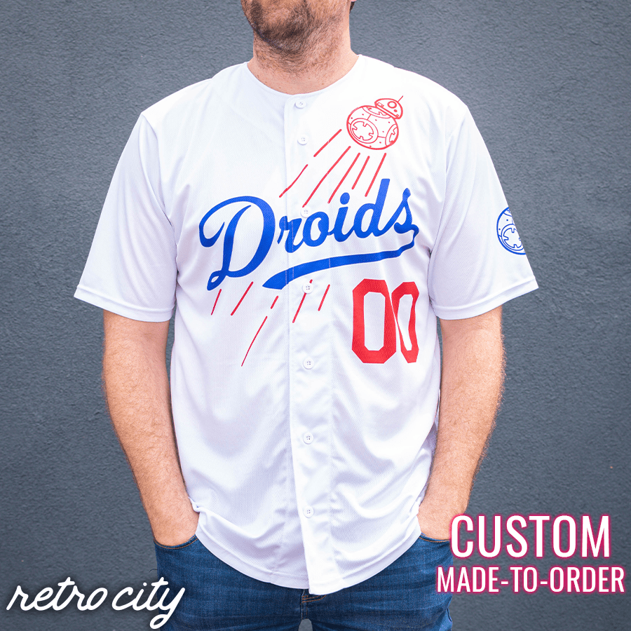 Droids Los Angeles Full-Button Baseball Jersey (White) Adult Large