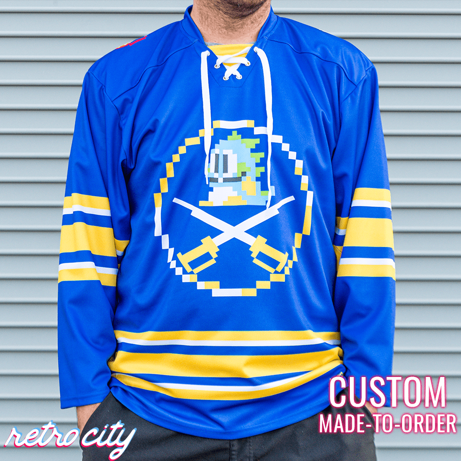 Buffalo Bobbles Buffalo Sabres Bubble Bobble 8 Bit Custom Hockey Jersey