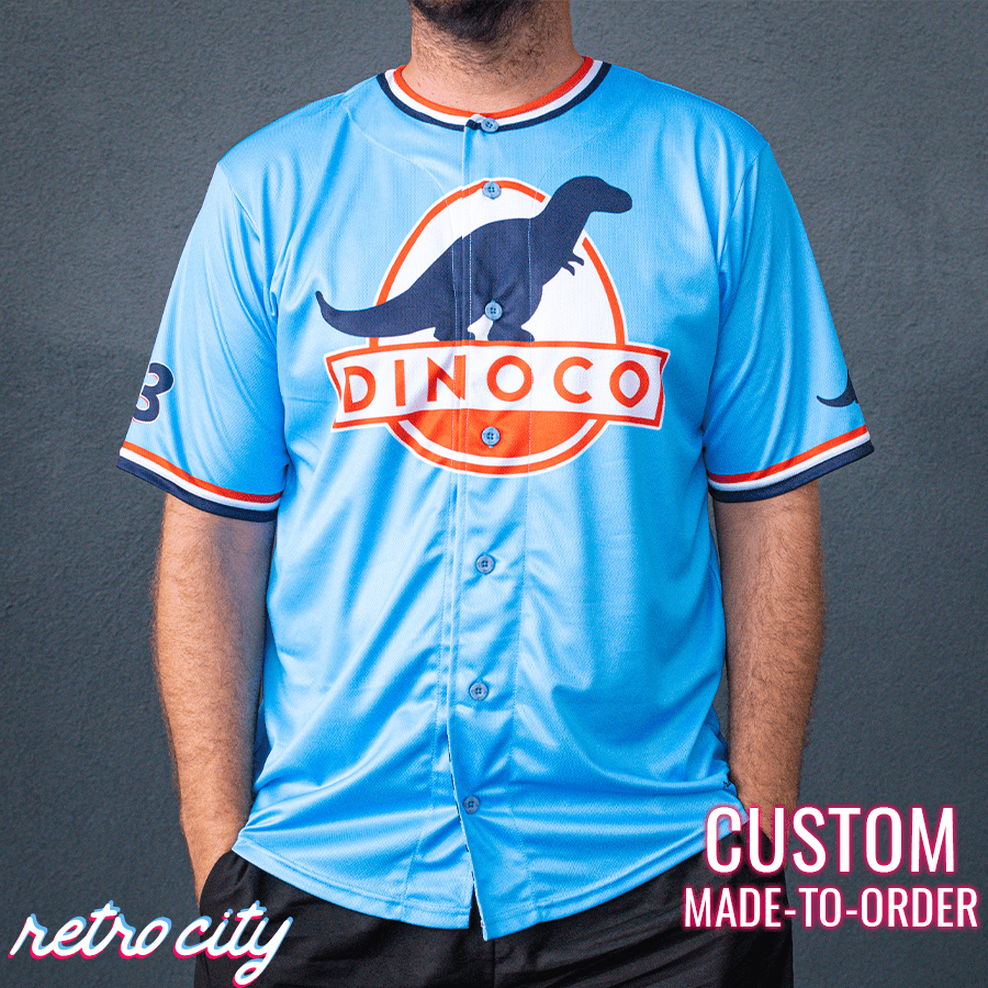 dinoco strip “the king” weathers full-button baseball fan jersey