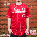 lazy-o motel ozark ruth langmore full-button baseball jersey (red)