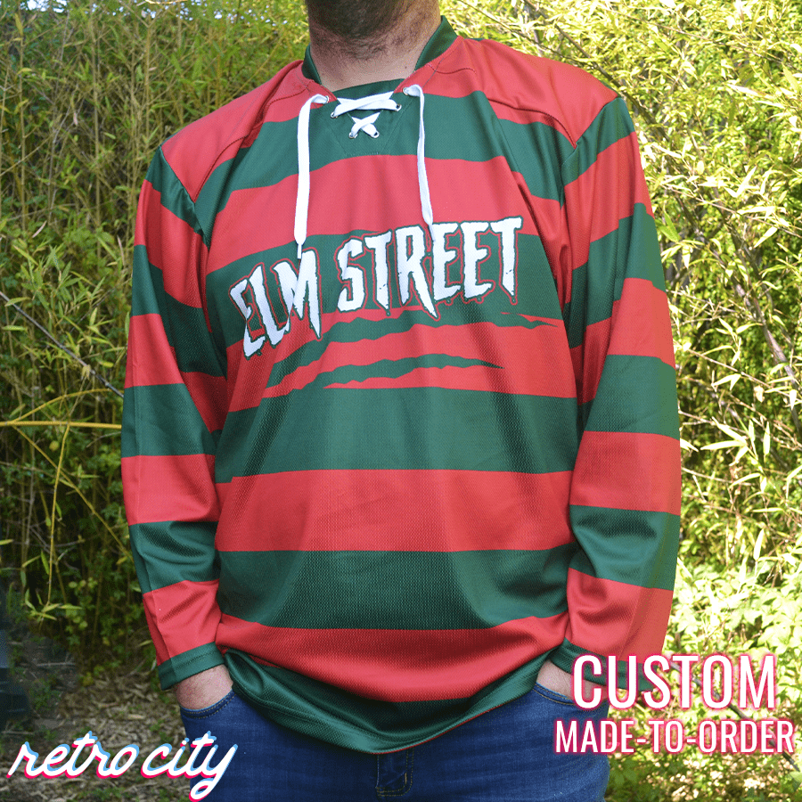 retro-city-threads Elm Street Custom Lace-Up Hockey Jersey Youth Large