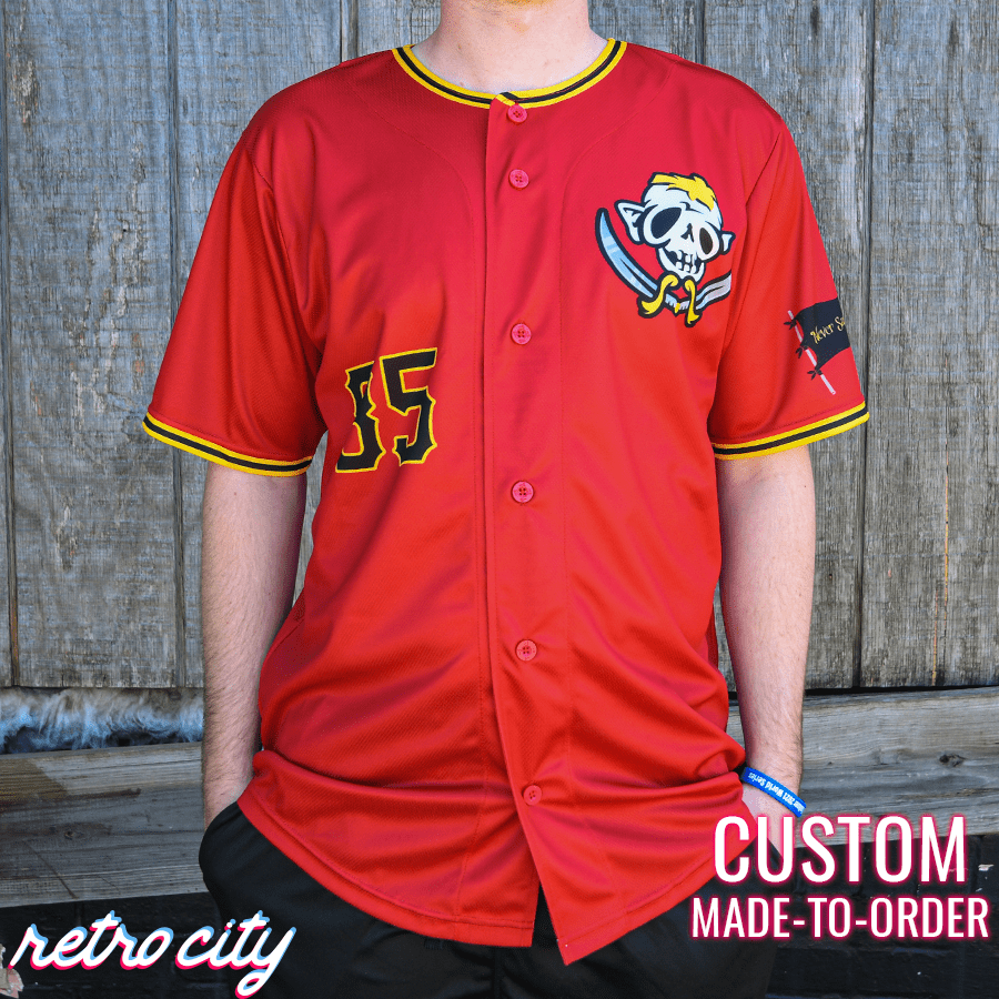red and yellow baseball jersey