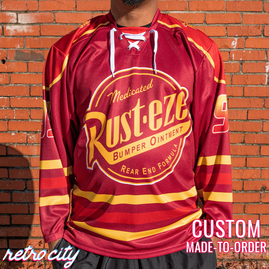 Rust-eze 'Cars' Disney Movie Lightning McQueen Radiator Springs Custom Lace-up Hockey Jersey