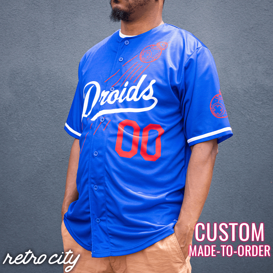 droids los angeles full-button baseball jersey (blue)