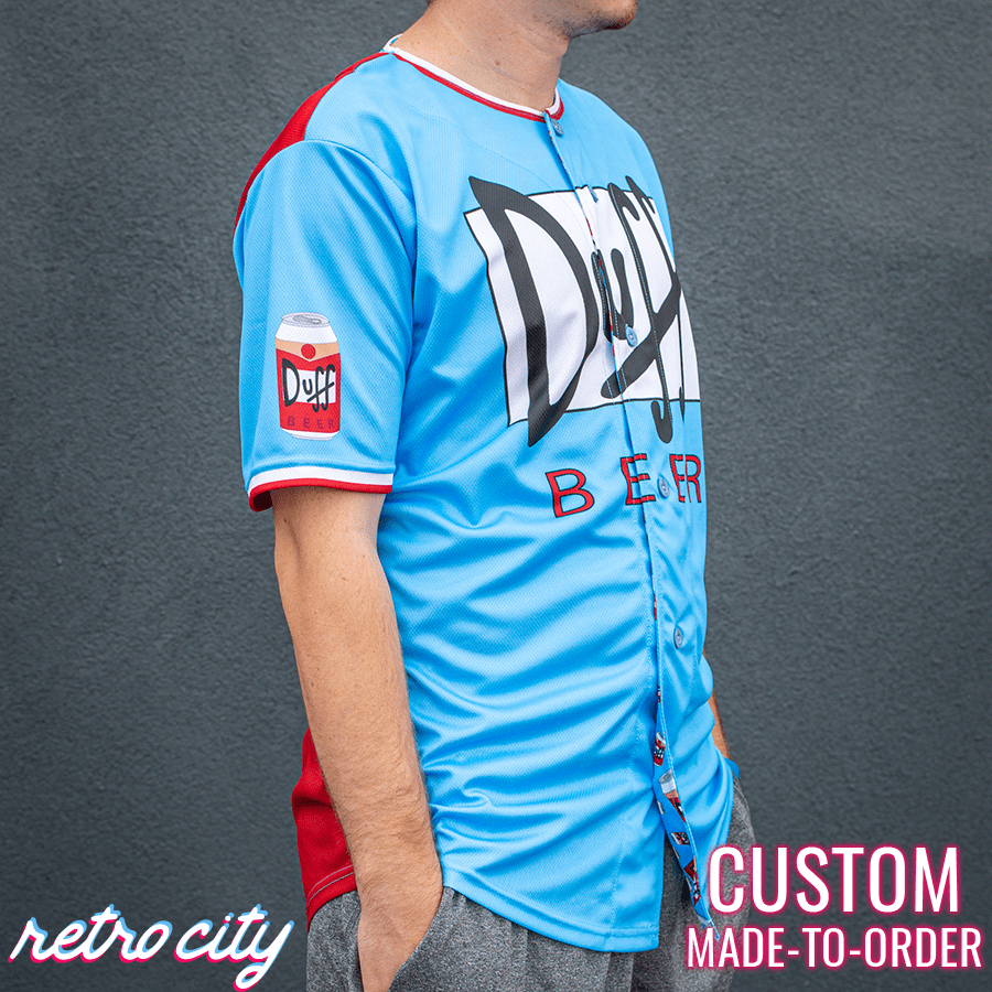 duff beer duffman simpsons full-button baseball fan jersey