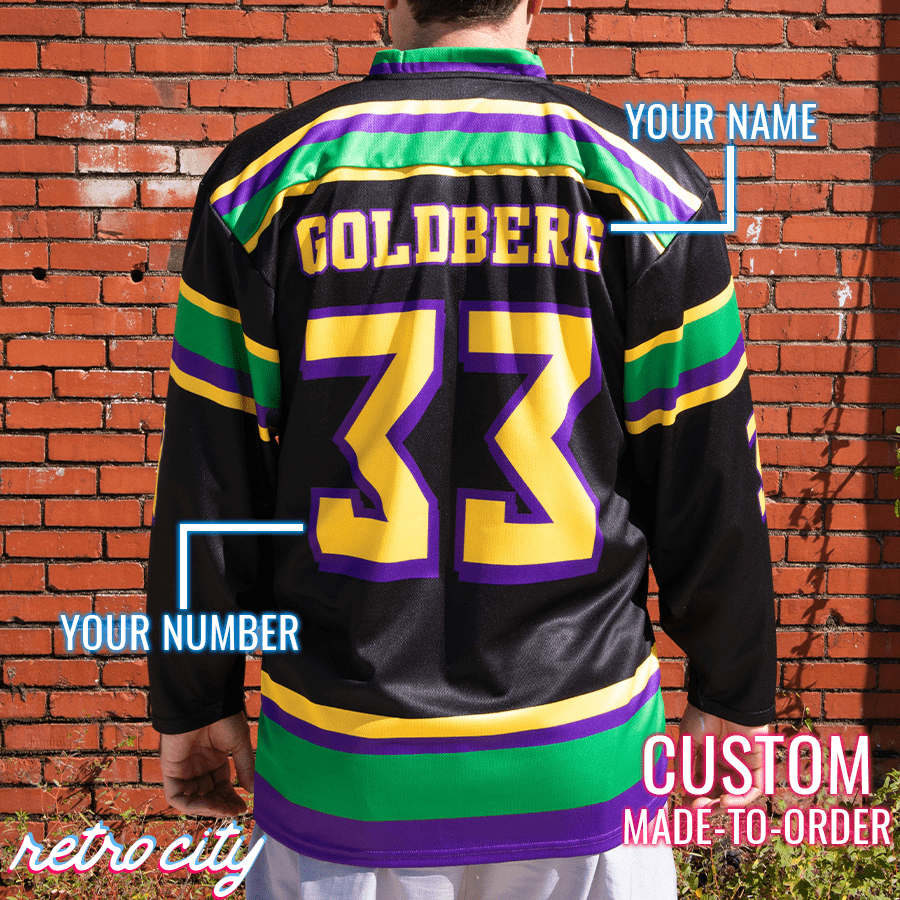 the mighty ducks 'goldberg' custom hockey jersey (black)
