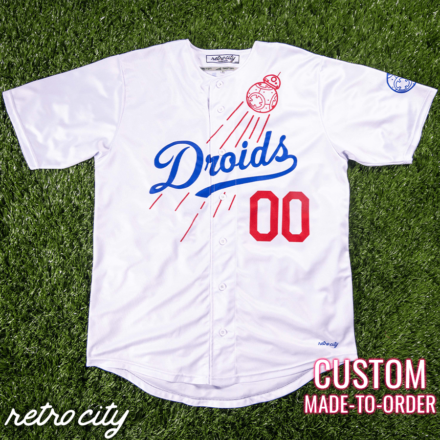 droids los angeles full-button baseball jersey (white)