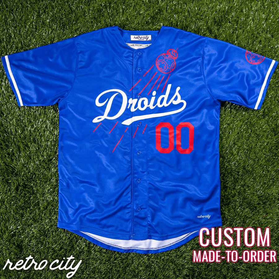 droids los angeles full-button baseball jersey (blue)
