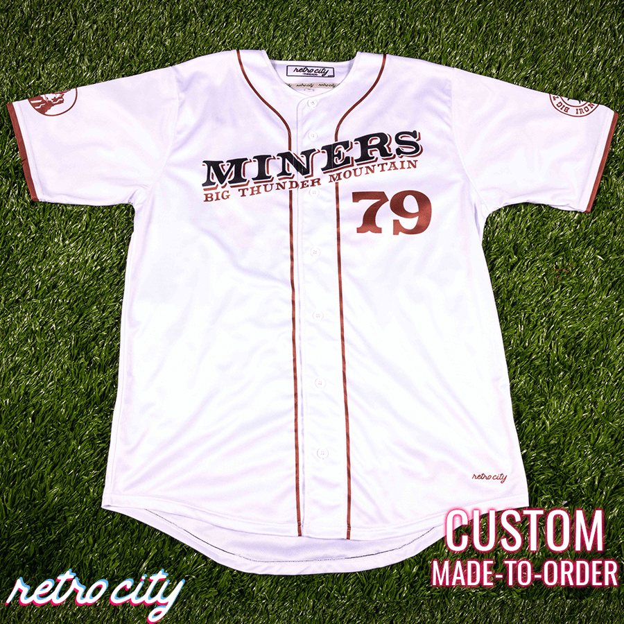 big thunder mountain railroad miners custom baseball jersey (white)