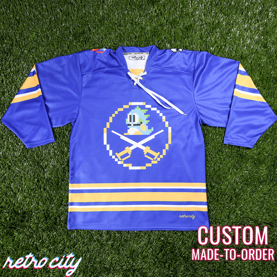 'buffalo bobbles' buffalo sabres bubble bobble 8-bit custom hockey jersey