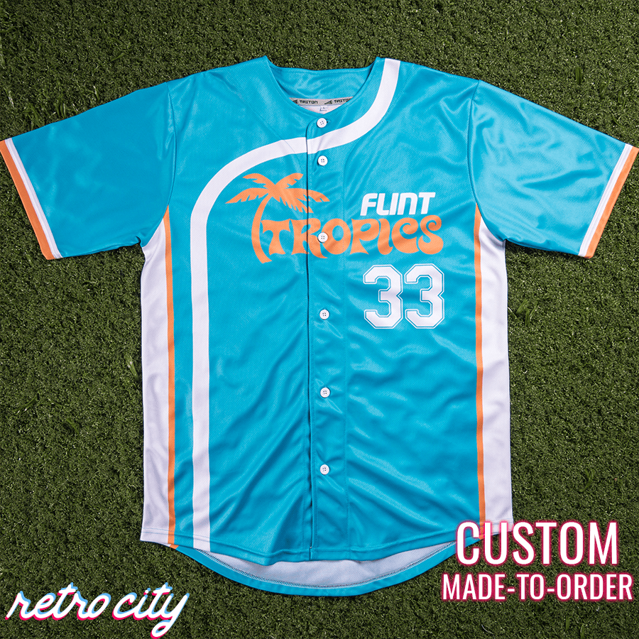 flint tropics semi-pro jackie moon custom baseball jersey