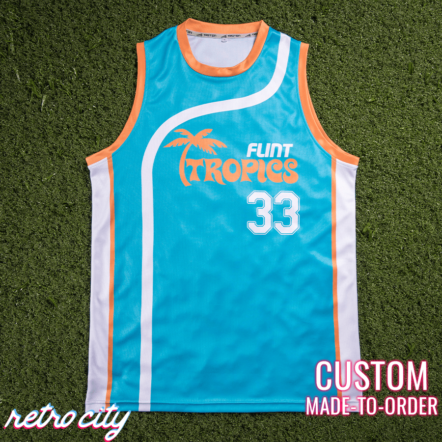 flint tropics, semi-pro jackie moon custom basketball jersey, flint tropics jersey, flint tropica