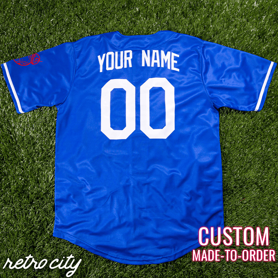 droids los angeles full-button baseball jersey (blue)