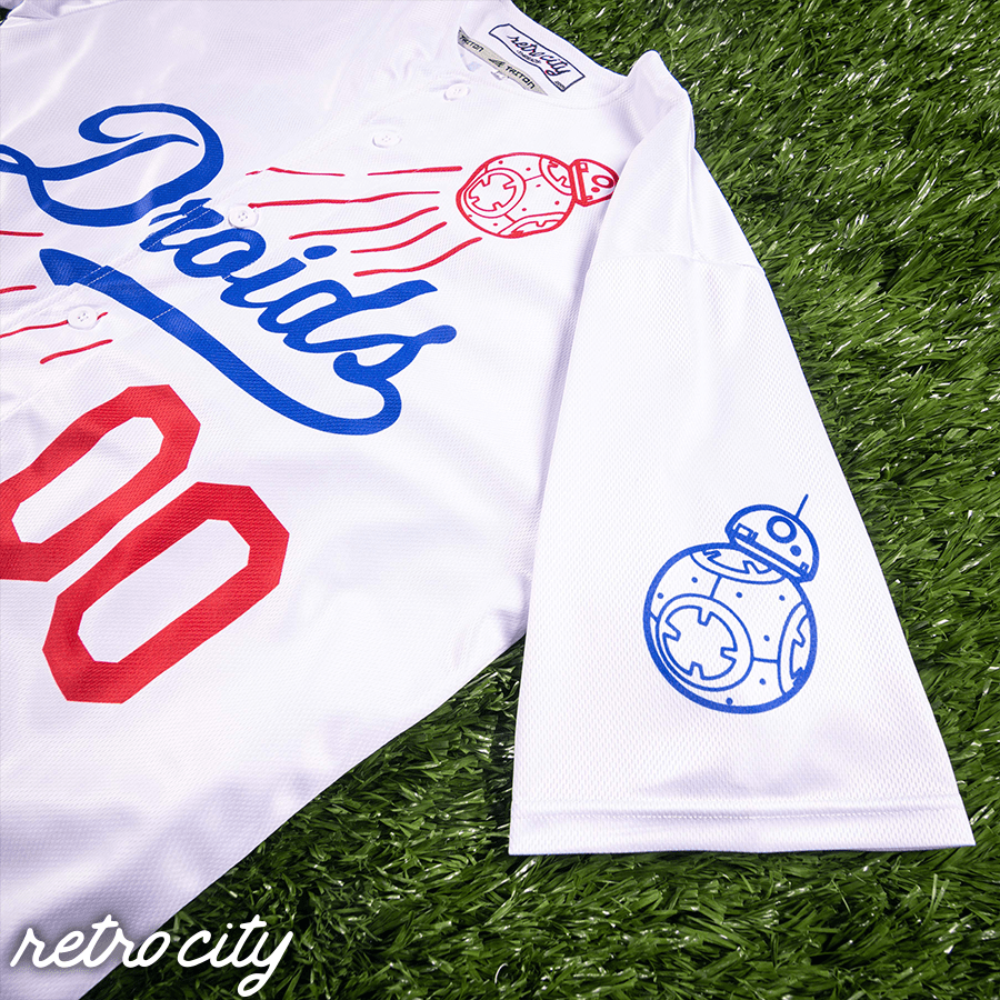 droids los angeles full-button baseball jersey (white)