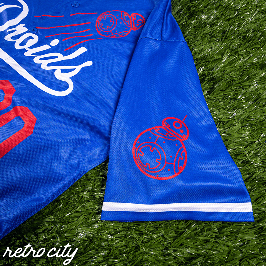 droids los angeles full-button baseball jersey (blue)