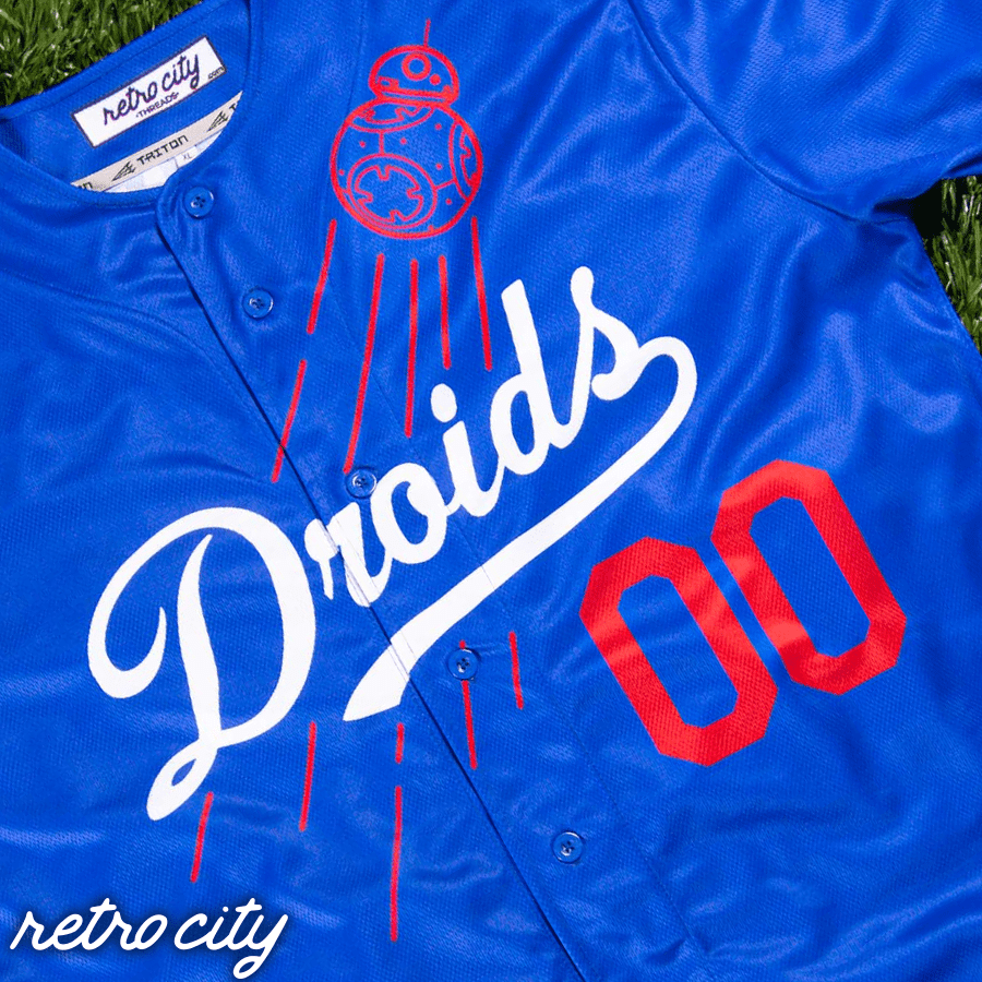 droids los angeles full-button baseball jersey (blue)