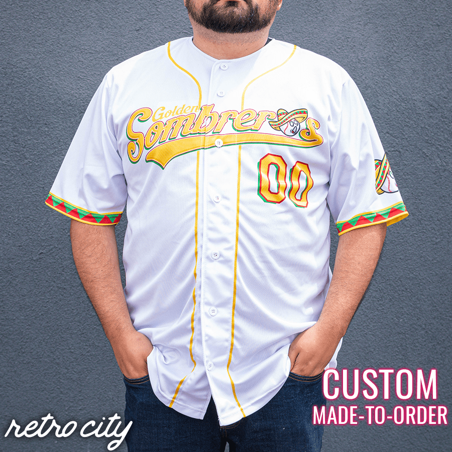 retro-city-threads Golden Sombreros Retro League Custom Baseball Jersey (Home) Youth Small