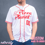 pizza planet full-button baseball fan jersey (white)