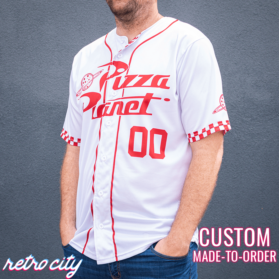 pizza planet full-button baseball fan jersey (white)