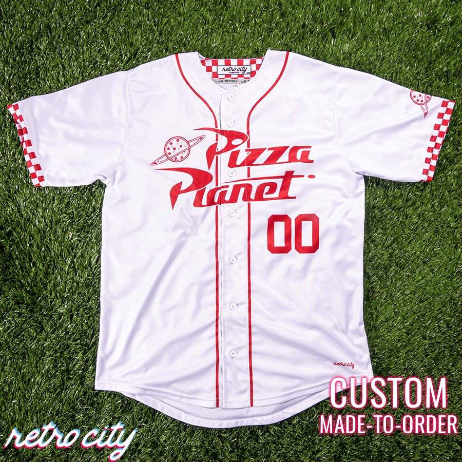 pizza planet full-button baseball fan jersey (white)