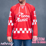 pizza planet toy story disney hockey fan jersey sweater (red)