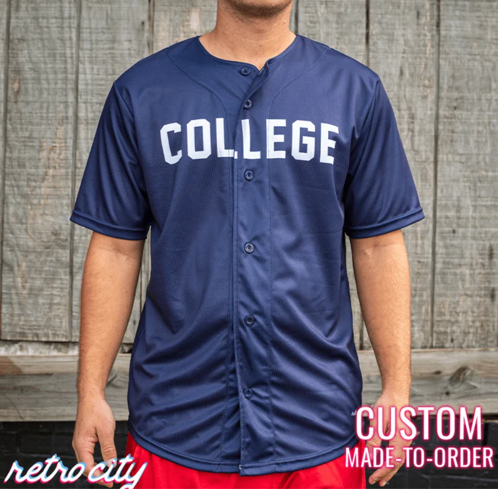 Animal House College Full Button Baseball Fan Jersey Navy Retro City Threads