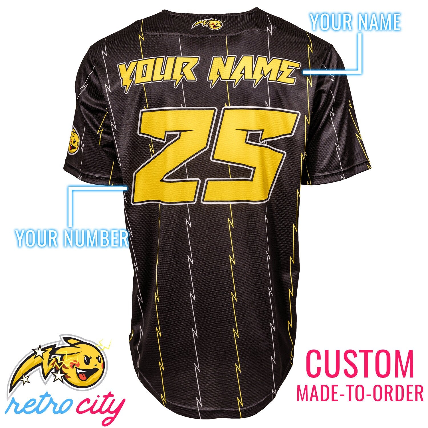 Shock Pikachu Pokémon Full-Button Baseball Jersey *CUSTOM*