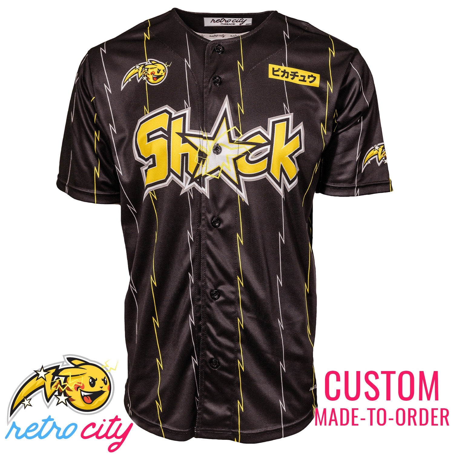 Shock Pikachu Pokémon Full-Button Baseball Jersey Shirt