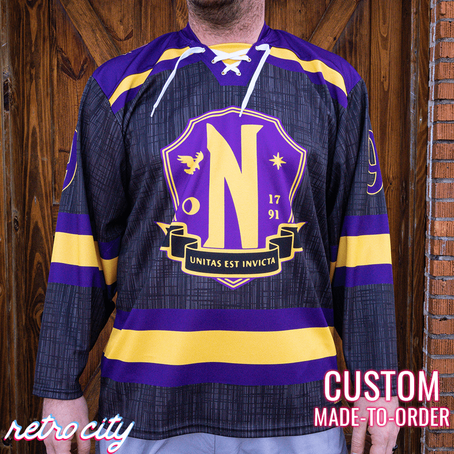 Custom Purple Black-Gold Hockey Jersey Discount