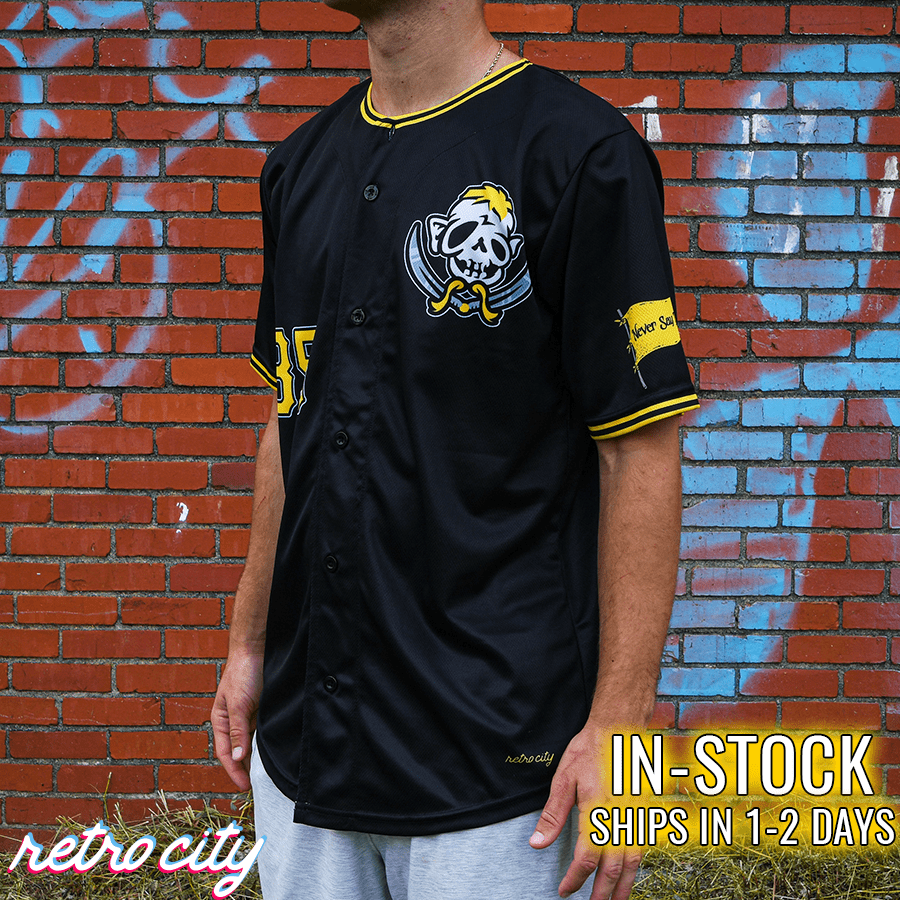 retro-city-threads Sloth Pirates Baseball Jersey (Black) XXL