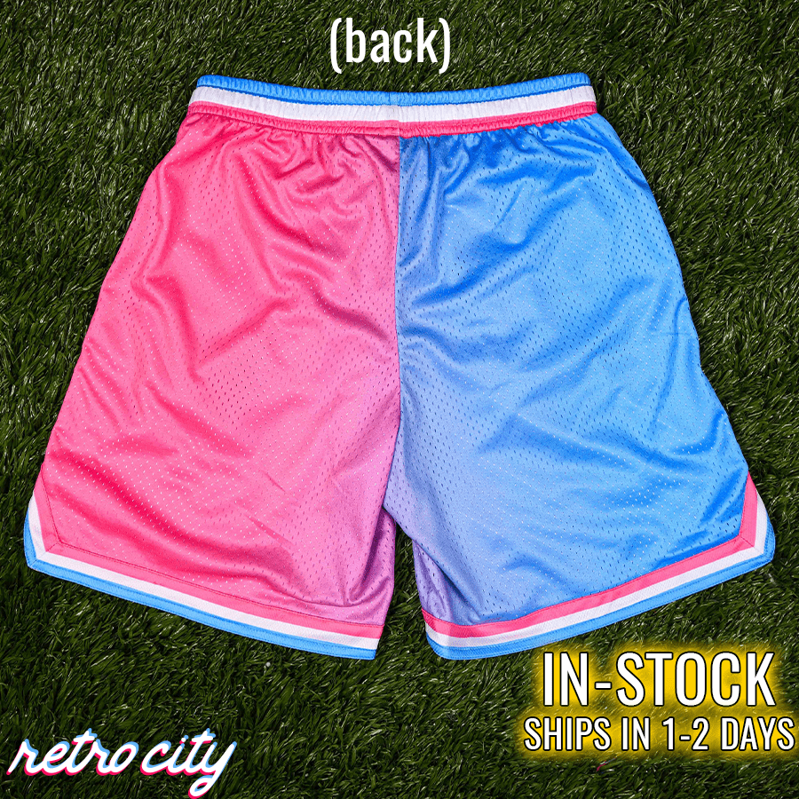 Miami Style Heat Vintage Stitched Basketball Shorts Pink Size: S-XXL