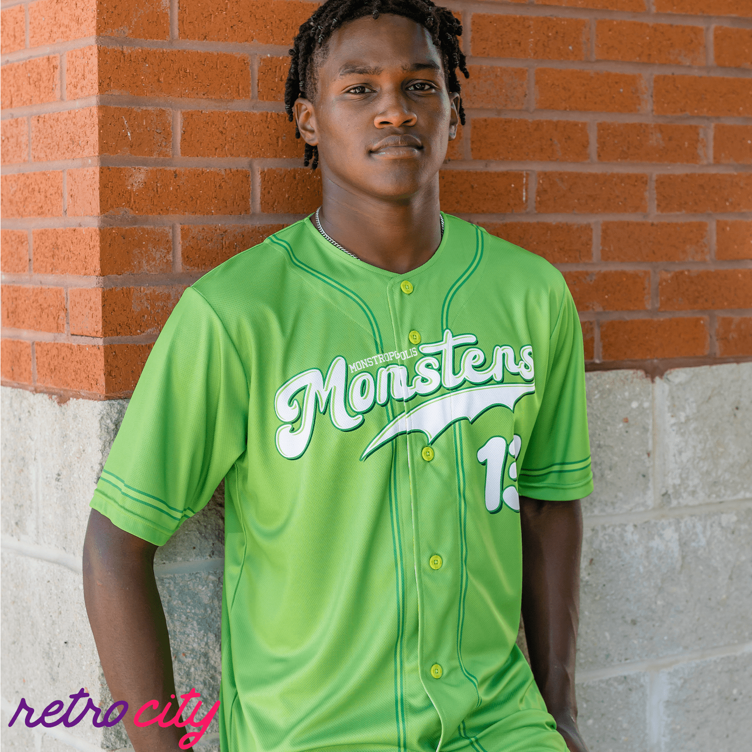 ck monsters baseball jersey Monstropolis Monsters Full-Button Baseball Jersey (Green) Youth M