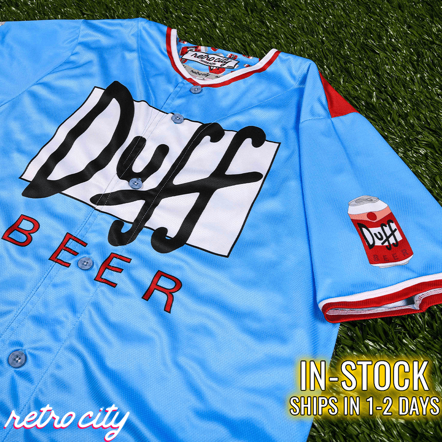retro-city-threads Duff Beer Duffman Simpsons Full-Button Baseball Jersey *IN-STOCK* Adult Small