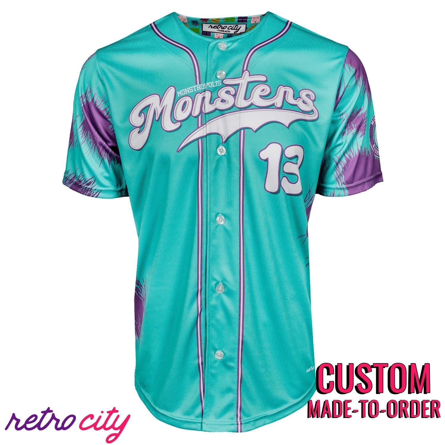 Monstropolis Monsters Inc Sully Disney Baseball Jersey Shirt Teal