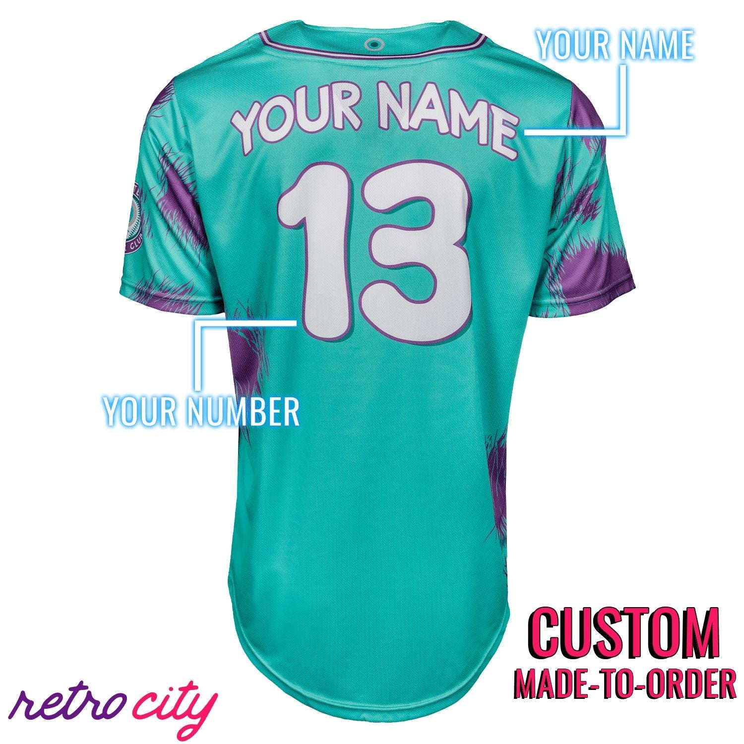 ck monsters baseball jersey Monstropolis Monsters Full-Button Baseball Jersey (Teal) 4XL