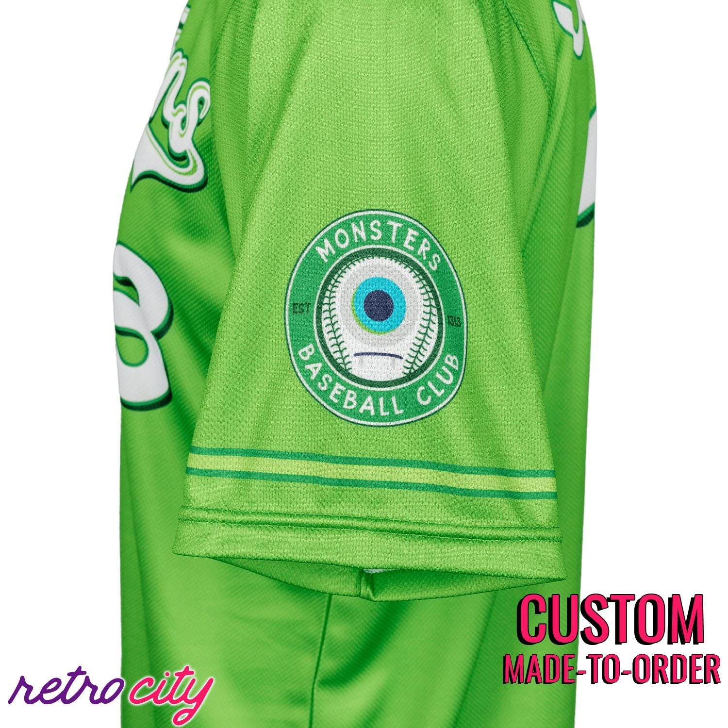ck monsters baseball jersey Monstropolis Monsters Full-Button Baseball Jersey (Green) Youth M