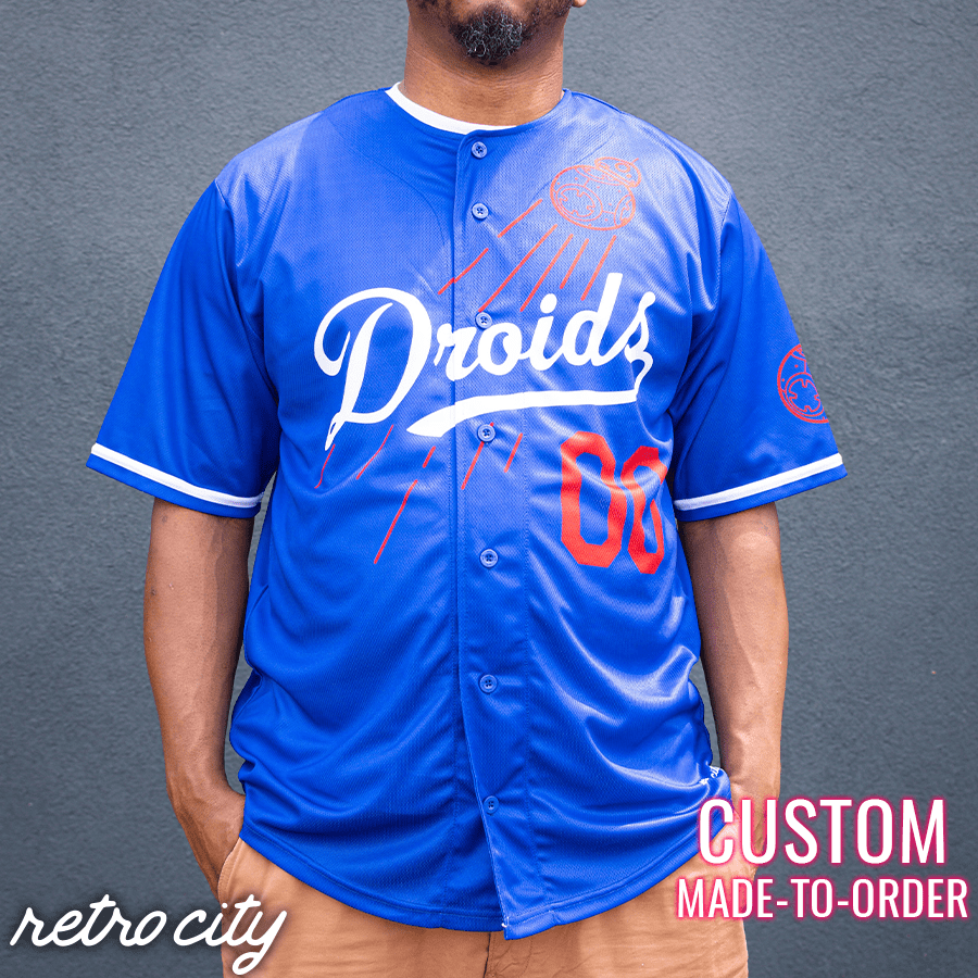 droids los angeles full-button baseball jersey (blue)