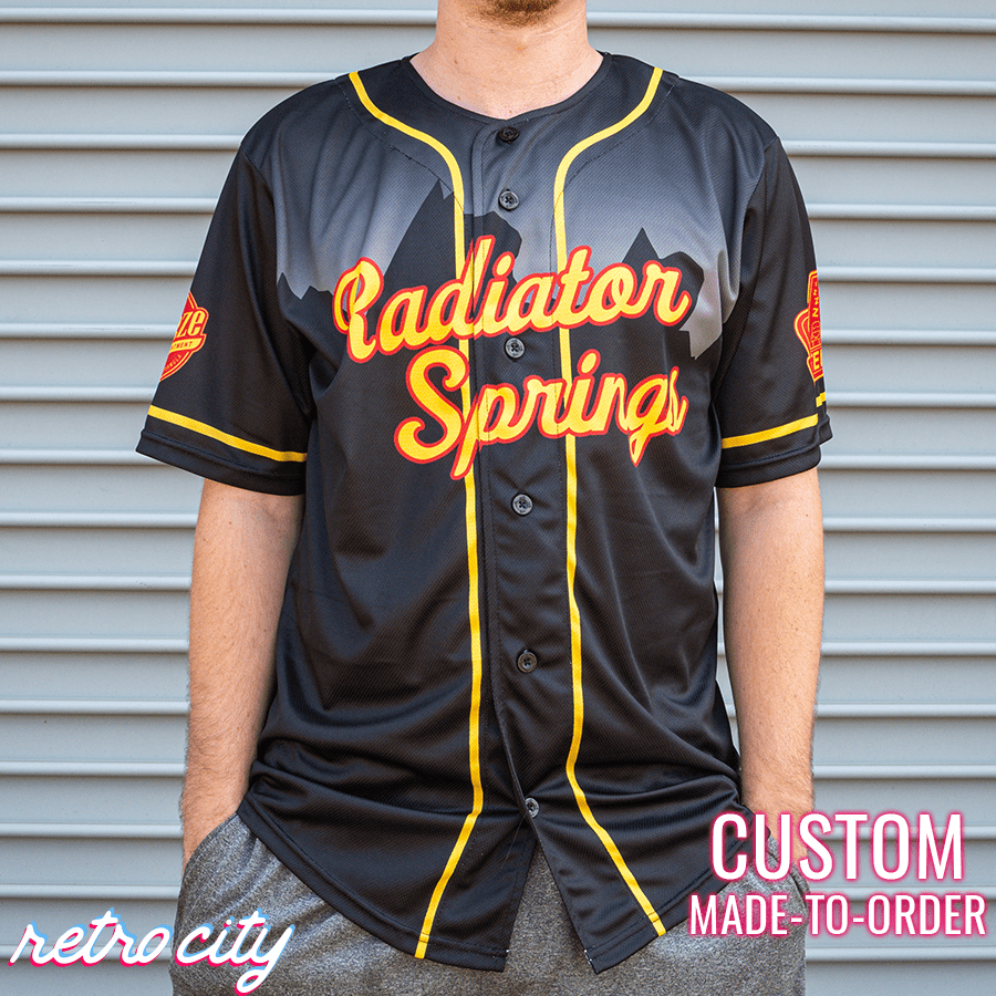 Radiator Springs Full-Button Baseball Fan Jersey (Black) 4XL